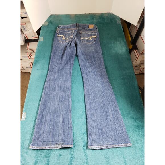 American Eagle Jeans Size 6 Womens Blue Stretch Mid Rise Boho Artist Flared - Picture 11 of 13
